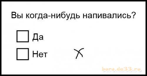 Вы когда-нибудь напивались? Да/нет?